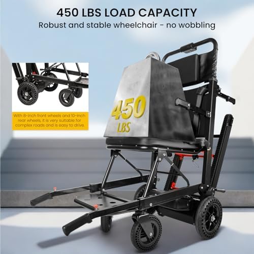 Electric Stair Climbing Wheelchair Foldable Stair Lifts for Seniors 450lbs Load Capacity Motorized Stair Chair Stairlift with Seat Belts Comfortable Cushion Powered Wheelchair (NXN20-205, NXN20-205M)
