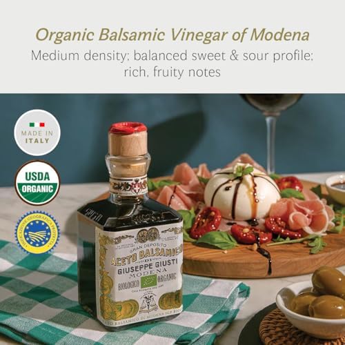 Giusti Organic Balsamic Vinegar of Modena IGP – 2 Gold Medals Gourmet Aceto Balsamico di Modena, Rich Flavor for Salads, Marinades, Cheese & Finishing, Made in Italy – 8.45 fl oz (250 ml) - Pack of 1