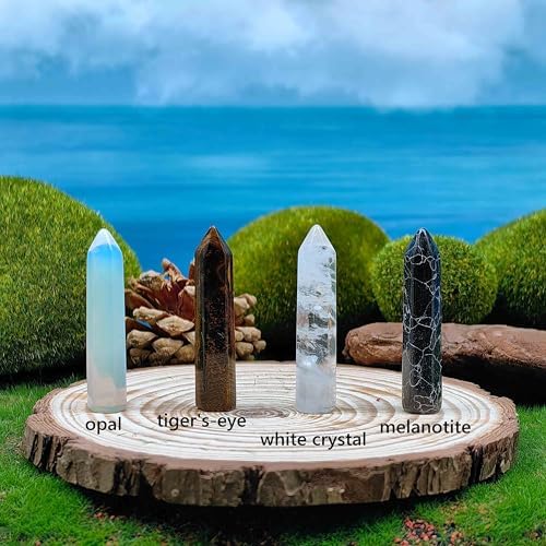 Crystal Tower Point Wand Obelisk 6 Faceted Crystals Point Chakra Stone Kit Home Decor Reiki Healing Gift (Opal)