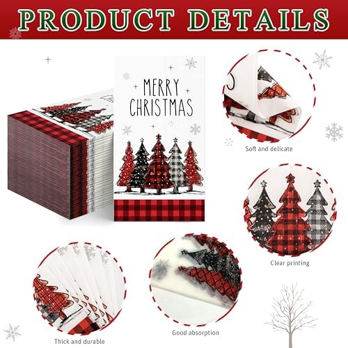 100Pcs Christmas Napkins, Disposable Decorative Christmas Tree Paper Napkins for Xmas Dinner Party Supplies, 7.87 x 4.3 Inch