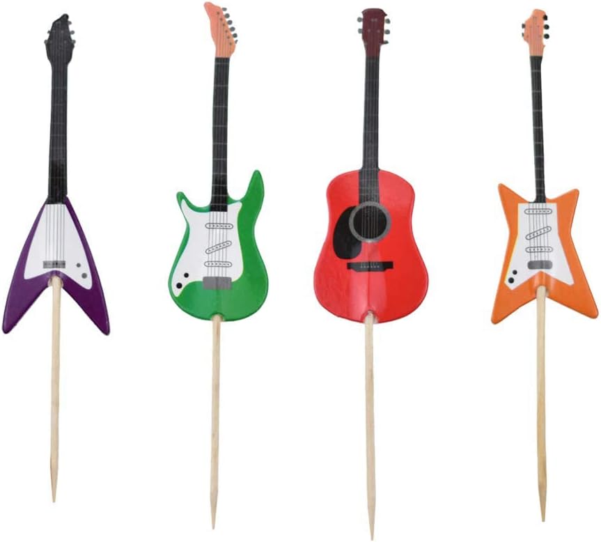 Guitar Cupcake Toppers Kid Boy Birthday Cupcake Decorations Kids' Gathering DIY Home Theme Party Food Fruit Cake Picks for Baby Shower Decor(48PCS)