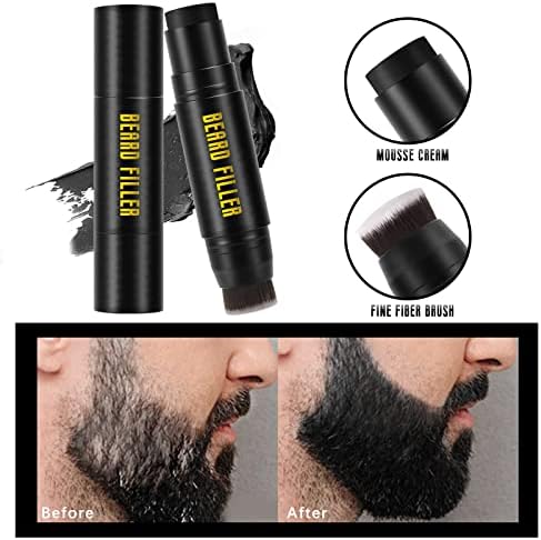 NewBang Beard Filler, 2-in-1 Filling Stick and Brush for Men, Waterproof Long-Lasting Natural Finish, Enhances Facial Hair and Moustache Makeup - Black
