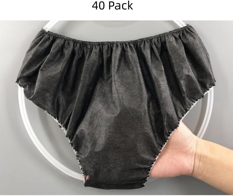 40 Pack Men and Women Black Disposable Non-woven Underwear, One Size Briefs Fits All, Suitable for Wearing Up To 80kg, Suitable for Travel, Spa, Hospital, Camping, Gym, etc