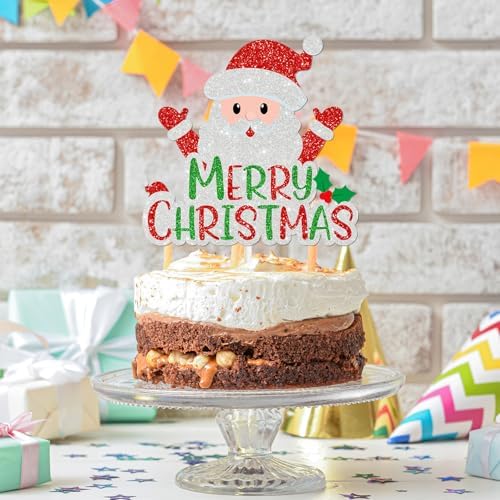 Santa Claus Merry Christmas Cake Topper,Snowman Decor Party Xmas Theme For Kids Boys Girls Happy Birthday Party Decorations Supplies