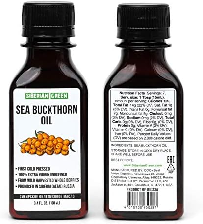 2 Pack - Siberian Sea Buckthorn Seed Oil | 100% Natural Extra Virgin Cold Pressed 2x100 ml / 6.8 fl oz (2 bottles) | Unrefined Raw No-GMO Vegan | Premium Food Grade | Cooking, Salads or Skin Care