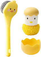 Ximimark 2 PCS Yellow Duck +Yellow Chicken Dish Brush Handle Built-in Scraper, Scrub Brush for Pans, Pots, Kitchen Sink Cleaning