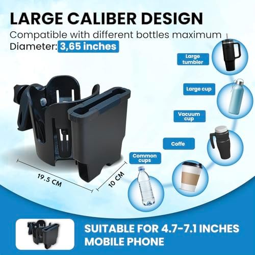 Wheelchair Accessories, Wheelchair Cup Holder with Wheelchair Side Bag, 360° Rotatable & Strong Clip Cup Holder for Wheelchair, Mobility Scooter, Walker Accessories for Seniors, Adults