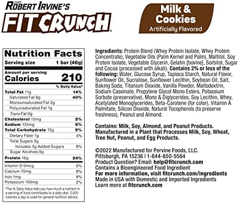 FITCRUNCH Snack Size Protein Bars, World’s Only 6-Layer Baked Bar, Just 3g of Sugar & Soft Cake Core (9 Count, Milk & Cookies)