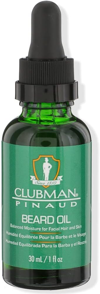 Clubman Pinaud Beard Oil for Men – Balanced Moisture for Facial Hair & Skin, Softens & Nourishes Beard, 1 oz