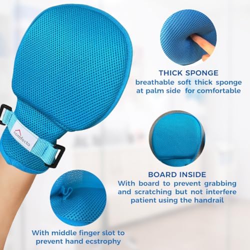Comfecto Dementia Gloves for Elderly 2 pcs, Hand Control Mitts, Medical Restraint Mitts for Patients, Safety Finger Control Mittens to Prevent Scratching Self Injury, Soft Breathable Padded