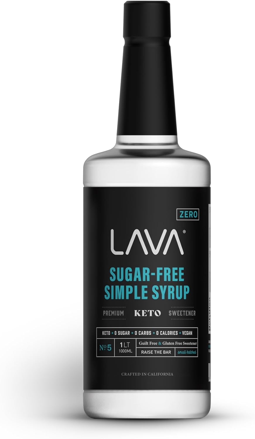 LAVA Premium Sugar Free Simple Syrup, Keto Friendly, Zero Sugar, Zero Carbs, Zero Calories, Sugar Substitute Sweetener, 33.8oz (1-Liter, 1-Pack)