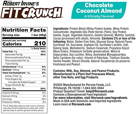 FITCRUNCH Snack Size Protein Bars, 6-Layer Baked Bar, 5g of Sugar & Soft Cake Core (9 Bars, Chocolate Coconut Almond)