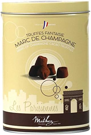 Mathez 'Les Parisiennes', French Chocolate Truffles with Marc of Champagne, 7.1oz Tin