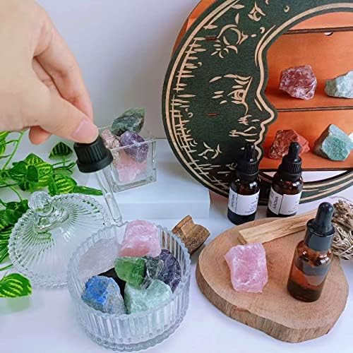LAIDANLA 2" Rose Quartz Fluorite Amethyst Clear Quartz Set Natural Rough Stones Crystal Raw Crystals Bulk Healing Gemstones for Reiki Healing Tumbling Fountain Rocks 4PCS 0.55lb