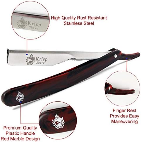 Krisp Beauty Professional Classic Straight Edge Barber Razor For Close Shaving - Salon Quality Manual Men's Beard Cut Throat Shavette With 10 Shaving Blades