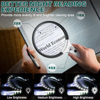 Large Magnifying Glass with Light, 10X 25X 45X Handheld Illuminated Magnifier with 3 Light Modes, 12 LED Lights, Storage Bag, Clean Cloth for Seniors Reading Coins Inspection (Black)