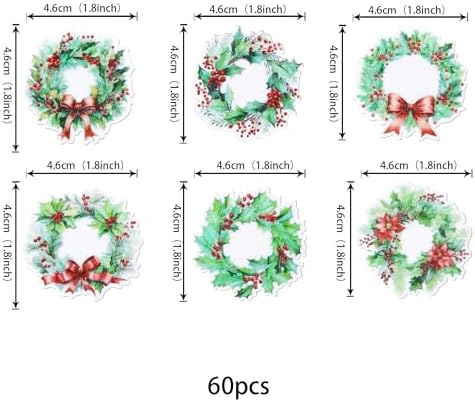 60 PCS Edible Merry Christmas Cupcake Toppers Edible Holly Leaves Berries Grass Circle Cupcake Picks Christmas Party Decorations for Xmas Theme New Year Holiday Party Cake Decorations Supplies