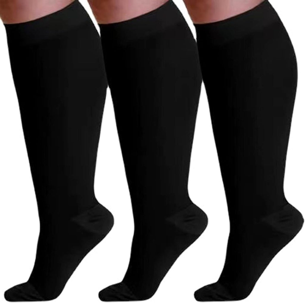 3Pack Plus Size Compression Socks for Women and Men, 20-30mmhg Extra Large Knee High for Circulation