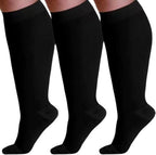 3Pack Plus Size Compression Socks for Women and Men, 20-30mmhg Extra Large Knee High for Circulation
