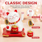 Youeon 2 Pcs Lucky Cat Waving Arm, Small Solar Waving Cat, Cute White Beckoning Cat Welcoming Cat, Maneki Neko as Good Luck Decor for Home, Office, Car, Stores, Restaurants