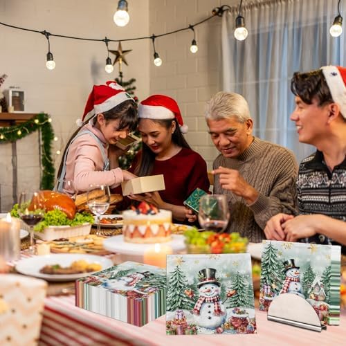 48Pcs Vintage Christmas Napkins -Winter Holiday Retro Forest Snowman Christmas Paper Napkins for Decoupage