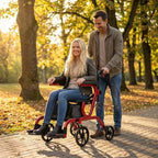 NOVA 2-in-1 Rollator Walker & Transport Chair, Folding Mobility Aid with 10” Front Wheels, Removable Footrests, Lightweight Rolling Walker for Seniors, Walker Wheelchair Combo, Red