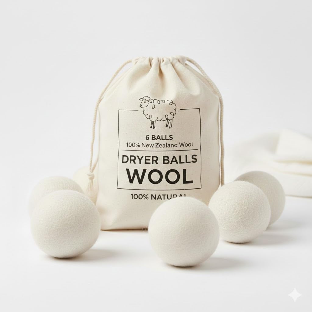 Premium Wool Dryer Balls – 6-Pack 100% Organic New Zealand Wool – Natural Fabric Softener, Hand-Felted, Reusable – Reduces Drying Time, Static & Wrinkles – Eco-Friendly Laundry Solution