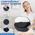 Donut Cushion Memory Foam Hemorrhoids Cushion for Postpartum & Coccyx & Tailbone Pain Pressure Relief for Office Chair, Wheelchair, Office, Car Seat (Black)