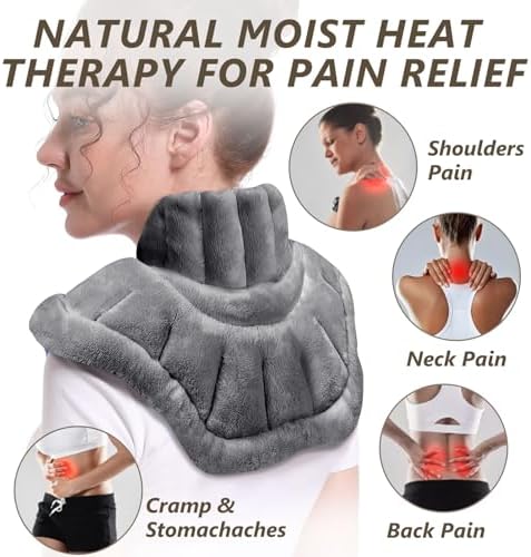 AiricePac Microwave Heating Pad for Neck Shoulders and Back Pain Relief with Moist Heat, Weighted Microwavable Heated Neck Wrap Warmer, Uncented Gery