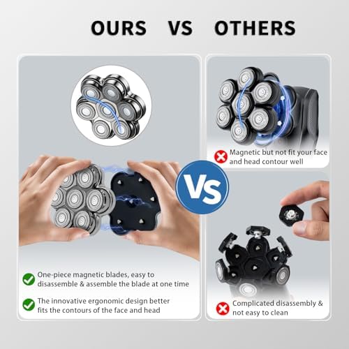 Magnetic Head Shaver Replacement Heads 7 Double Ring Waterproof Rotary Razor Blades for Bald Men Compatible with Freebird wyklaus shpavver (Silver)