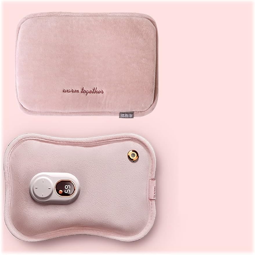 Rechargeable hot Water Bottle, Plush hot Water Bottle, Safety Explosion-Proof, Hand Warming, Belly Warming, Waist Warming Three in one。 (Color : Pink, Size : Combination 1)