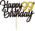 Happy 99th Birthday Cake Toppers Glitter 99th Anniversary Cake Topper 99 Years Loved Bday Decorations 99 Gold Birthday Cake Decorations Ninety-nine Party Supplies for Women Men(Black Gold)