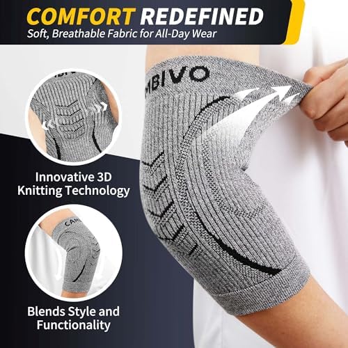 CAMBIVO 2 Pack Elbow Brace for Women and Men, Elbow Compression Sleeve for Tendonitis, Golf Elbow, Tennis Elbow, Arthritis, Bursitis, Weightlifting, and Basketball