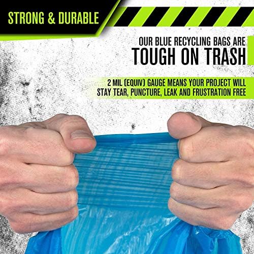 Aluf Plastics 95-96 Gallon Blue Trash Bags - (Pack of 32) - 2.0 MIL (Equivalent) - Garbage or Recycling Bags 32" x 29" x 68" - Large Plastic Can Liners - for Industrial, Home, Contractor, Recycling