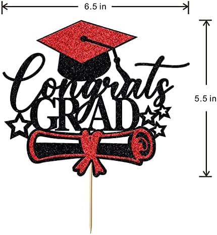 Congrats Grad Cake Toppers - Graduation Party Decorations Ideas - 2025 Graduation Decorations-High School College GraduationParty Supplies (Black red)
