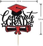 Congrats Grad Cake Toppers - Graduation Party Decorations Ideas - 2025 Graduation Decorations-High School College GraduationParty Supplies (Black red)