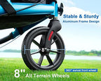 WALK MATE 3 Wheel Rollator Walker with Seat for Slim Seniors, Padded Backrest Lightweight Foldable Travel Walker Ideal for Elderly, 8 Inch Tri-Wheel Modern Mobility Walking Aid Aluminum, Blue