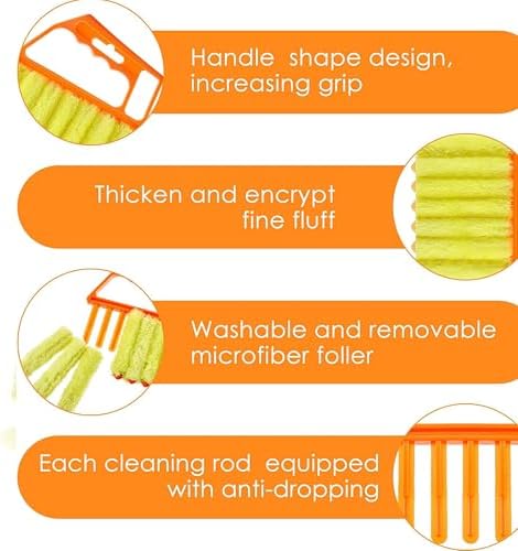 1-Pack Orange Blind Cleaner Duster Tool – 7 Finger Microfiber Dusting Brush for Window Blinds, Shutters, Vents & Baseboards – Reusable, Washable & Lint-Free Cleaning Tool for Home & Office