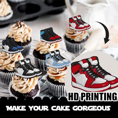36pcs Sports Skateboard Dessert Cupcake Topper Pick for Sports Shoes Theme Decor Supplies Boys Girls Happy Birthday Party Decorations
