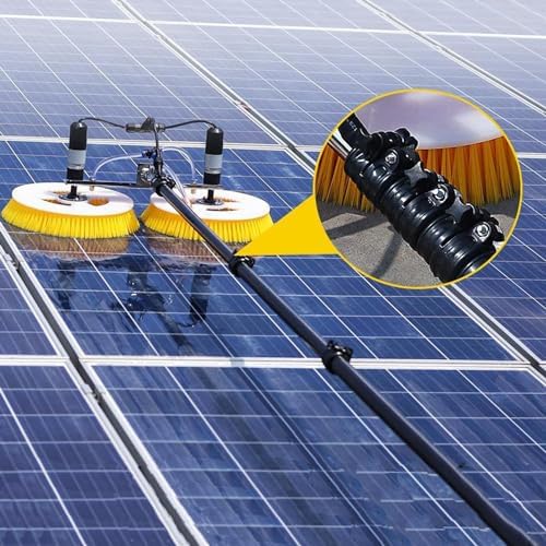 Outdoor Solar Panel Cleaning Kit, 65cm Double-Headed Rotating Cleaning Brush, Water Fed Pole Kit, 17m Cable/29m Water Pipe Line, Plug in,7.5M