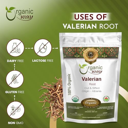 Organic Way Valerian Root Cut & Sifted (Valeriana officinalis) - Herbal Tea | European Wild-Harvest | Kosher & USDA Certified | Vegan, Non-GMO & Gluten Free | 100% Raw from Albania (1/4LBS / 4Oz.)