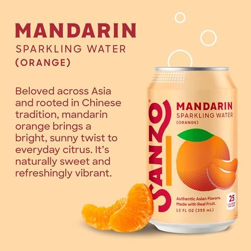 Sanzo Flavored Sparkling Water - Mandarin Orange Seltzer - Low Calorie Low Sugar - Craft Asian Drinks - Vegan Gluten Free Carbonated Flavored Water - Fizzy Healthy Drinks - 12oz, 12 Pack