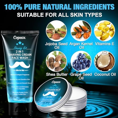 Shaving Kit for Men Sensitive Skin,Natural Cologne Shaving Cream,Balm,Bowl,Razor,Tumbler Cup,Mens Self Care &Grooming Valentines Fathers Day Birthday Gifts for Men Dad Him Boyfriend Christmas Gift Set