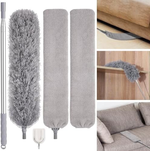 Feather Duster Set (4 Pieces), 30-100 inch Microfiber Retractable Gap Duster for Cleaning Ceilings, Furniture Refrigerators and Under Sofas