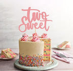 Two Sweet Cake Topper - Glitter Pink 2nd Birthday Cake Decorations, Second Anniversary Cake Pick (Pink)