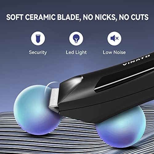 VINATO Electric Body Hair Trimmer - Manscape Ball Trimmer, Groin Hair Trimmer for Men, Waterproof Ball Shaver, USB Recharge Dock Replaceable Ceramic Blade, Male Hygiene Razor, 90 Mins Battery Life