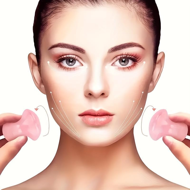 2Pc Mushroom Shape Guasha Facial Massage Relax Skin Care Tool Rose Quartz Face Lift Remove Wrinkles Portable Manual Massager