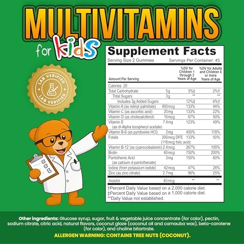Kids Multivitamin Gummies – 11 Essential Kids Vitamins for Ages 2+, Gelatin-Free, Vegan, Halal, Gluten & Dairy Free, Natural Flavors, 45 Days Supply - 90 Count