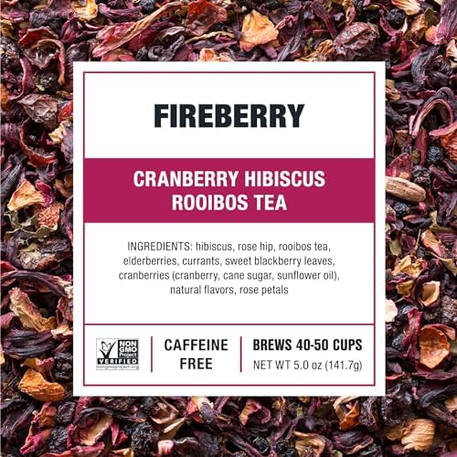 Tiesta Tea - Cranberry Hibiscus Rooibos Tea, Fireberry | Loose Leaf | Herbal Blend with Hibiscus, Cranberry, Currants, Rooibos | Brew Hot or Iced | 50 Cups in Resealable Pouch | 5 Ounce