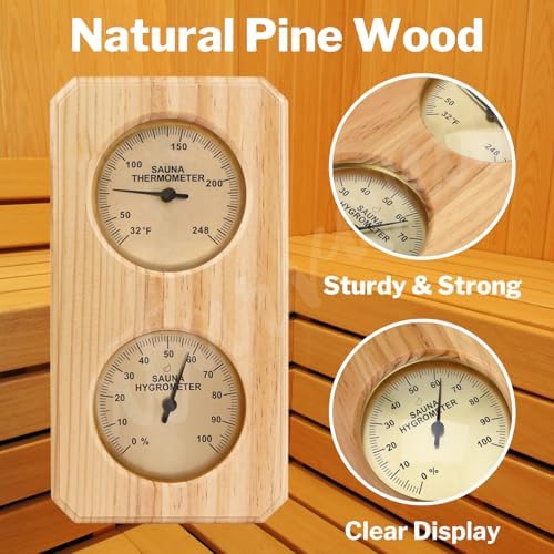 2 in 1 Wooden Sauna Thermometer and Hygrometer in Fahrenheit – Atarvana Indoor Hygrothermograph for Sauna Rooms, Spa, Hotel Accessories